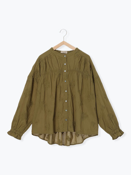 ハンドステッチ風花柄シャーリングブラウス（チャコールグレー/ベージュ/グリーン/キナリ）｜Samansa Mos2（サマンサ モスモス）通販