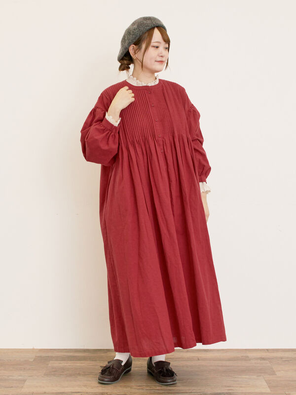 セール】 【S/Mサイズ】綿麻/デニムピンタックワンピース