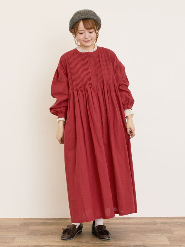 セール】 【S/Mサイズ】綿麻/デニムピンタックワンピース