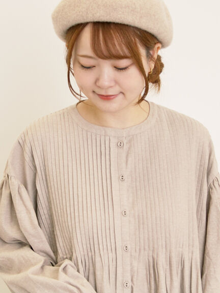 【S/Mサイズ】綿麻/デニムピンタックワンピース（チャコールグレー/レッド/ベージュ/グリーン/ネイビー）｜Samansa Mos2（サマンサ モスモス）通販