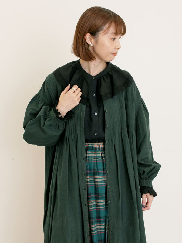 セール】 【S/Mサイズ】綿麻/デニムピンタックワンピース