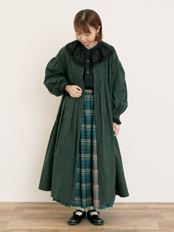 セール】 【S/Mサイズ】綿麻/デニムピンタックワンピース