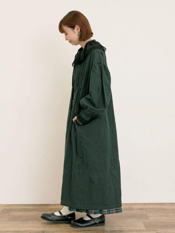 セール】 【S/Mサイズ】綿麻/デニムピンタックワンピース