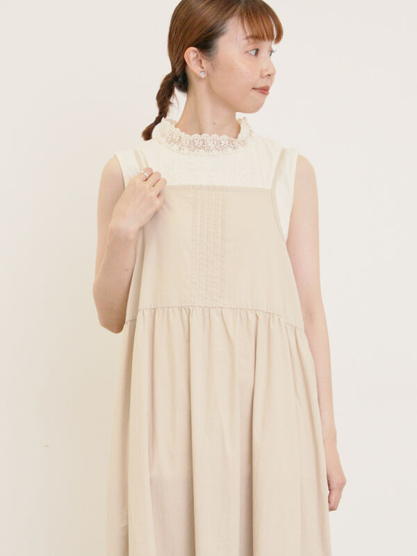 セール】 前身切替襟レースノースリーブ（オフホワイト/ブラック