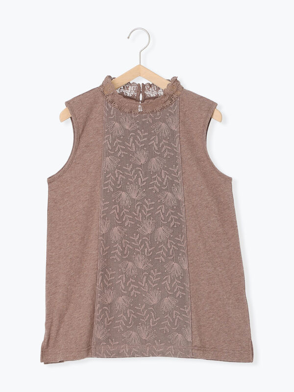 セール】 前身切替襟レースノースリーブ（オフホワイト/ブラック