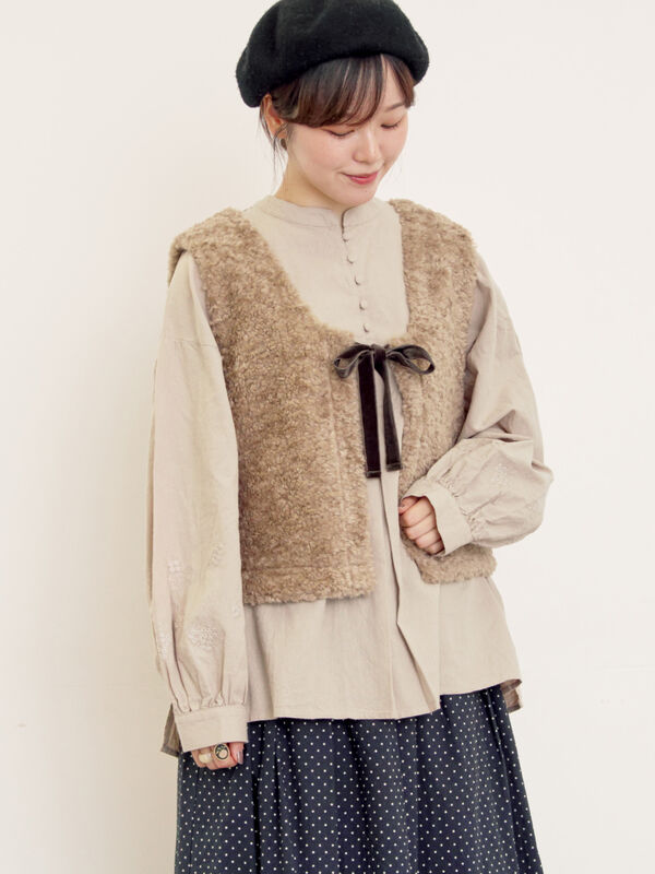 前後2WAYボアベスト（ベージュ/ダークブラウン/キナリ/アウター/ベスト