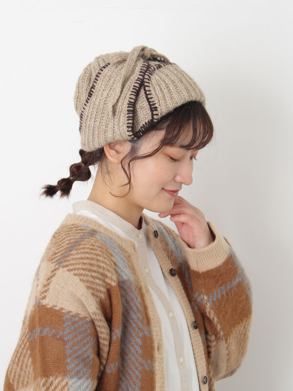 配色ステッチニットフライトキャップ（ベージュ）｜Samansa Mos2（サマンサ モスモス）通販