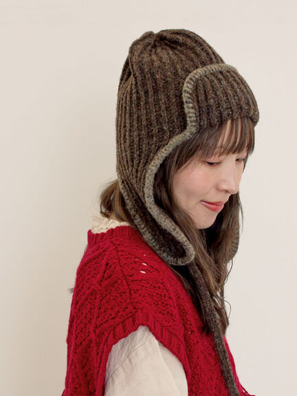 配色ステッチニットフライトキャップ（レッド/ベージュ/ブラウン）｜Samansa Mos2（サマンサ モスモス）通販