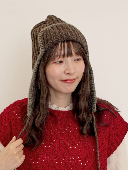 配色ステッチニットフライトキャップ（レッド/ベージュ/ブラウン）｜Samansa Mos2（サマンサ モスモス）通販