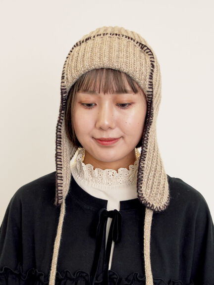 配色ステッチニットフライトキャップ（レッド/ベージュ/ブラウン）｜Samansa Mos2（サマンサ モスモス）通販