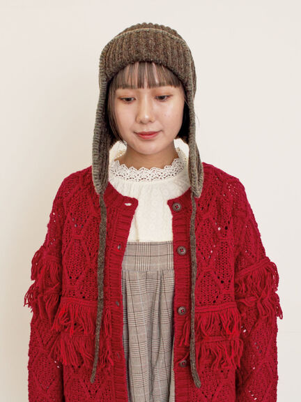 配色ステッチニットフライトキャップ（レッド/ベージュ/ブラウン）｜Samansa Mos2（サマンサ モスモス）通販