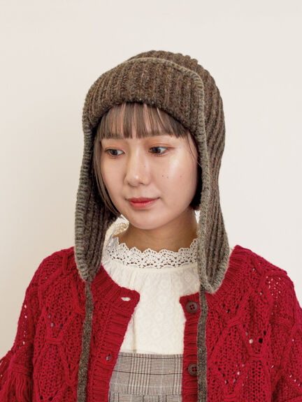 配色ステッチニットフライトキャップ（レッド/ベージュ/ブラウン）｜Samansa Mos2（サマンサ モスモス）通販