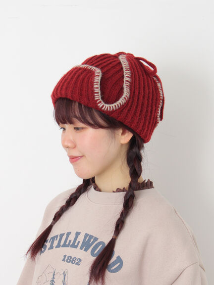 配色ステッチニットフライトキャップ（レッド/ベージュ/ブラウン）｜Samansa Mos2（サマンサ モスモス）通販