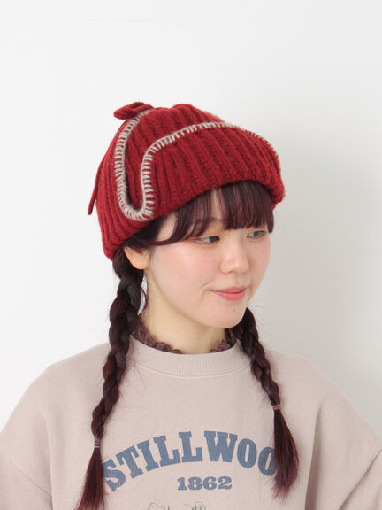 配色ステッチニットフライトキャップ（レッド/ベージュ/ブラウン）｜Samansa Mos2（サマンサ モスモス）通販