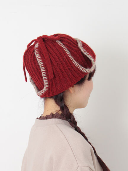 配色ステッチニットフライトキャップ（レッド/ベージュ/ブラウン）｜Samansa Mos2（サマンサ モスモス）通販