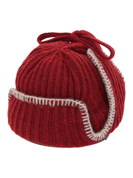 配色ステッチニットフライトキャップ（レッド/ベージュ/ブラウン）｜Samansa Mos2（サマンサ モスモス）通販