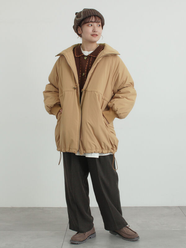 リバーシブル】キャンディースリーブ中綿コート（チャコールグレー