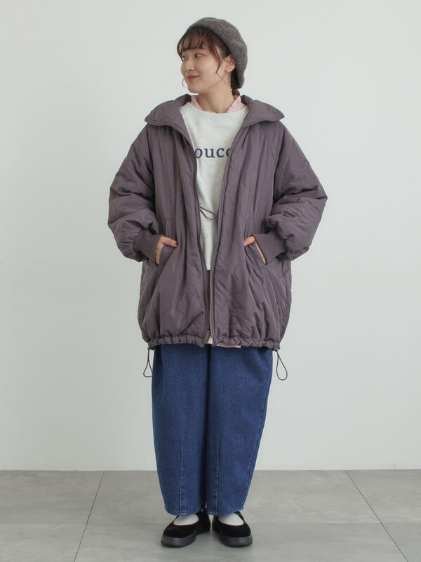 リバーシブル】キャンディースリーブ中綿コート（チャコールグレー