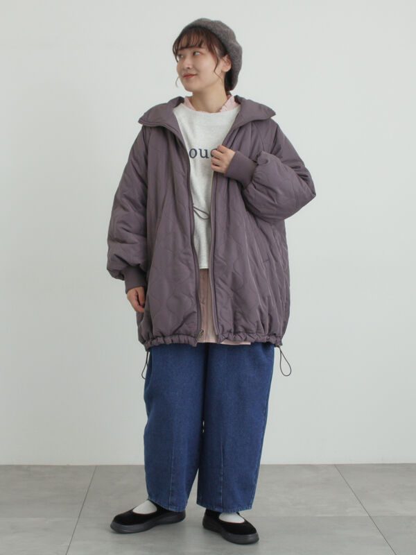 リバーシブル】キャンディースリーブ中綿コート（チャコールグレー