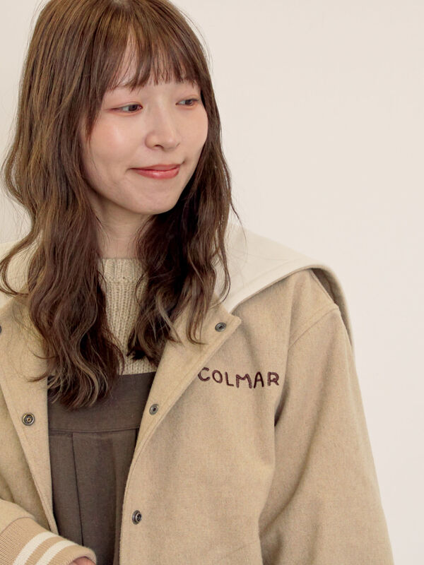 セール】 ウール混セーラーカラー2WAY刺繍スタジャン（グレー/ベージュ