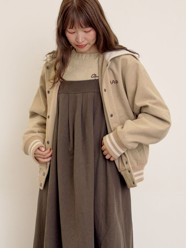 セール】 ウール混セーラーカラー2WAY刺繍スタジャン（グレー/ベージュ