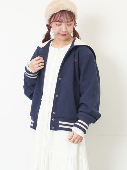 ウール混セーラーカラー2WAY刺繍スタジャン（グレー/ベージュ/ネイビー）｜Samansa Mos2（サマンサ モスモス）通販