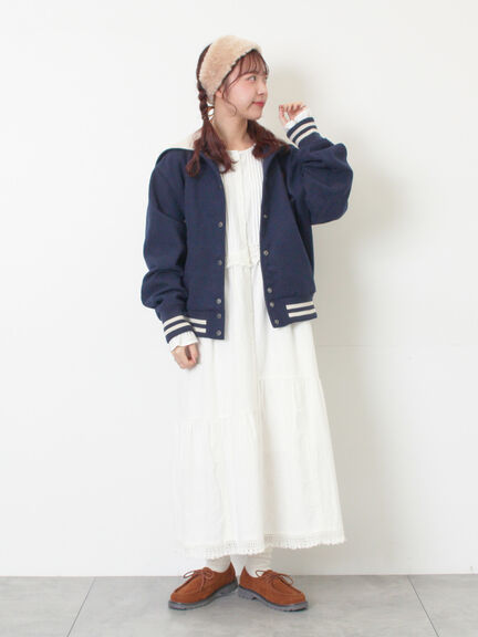 ウール混セーラーカラー2WAY刺繍スタジャン（グレー/ベージュ/ネイビー）｜Samansa Mos2（サマンサ モスモス）通販