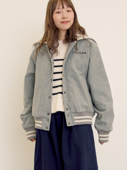 ウール混セーラーカラー2WAY刺繍スタジャン（グレー/ベージュ/ネイビー）｜Samansa Mos2（サマンサ モスモス）通販