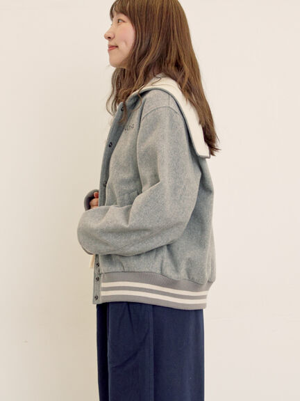 ウール混セーラーカラー2WAY刺繍スタジャン（グレー/ベージュ/ネイビー）｜Samansa Mos2（サマンサ モスモス）通販