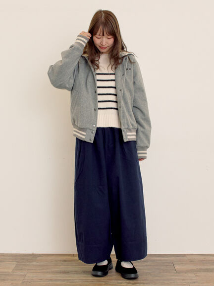 ウール混セーラーカラー2WAY刺繍スタジャン（グレー/ベージュ/ネイビー）｜Samansa Mos2（サマンサ モスモス）通販