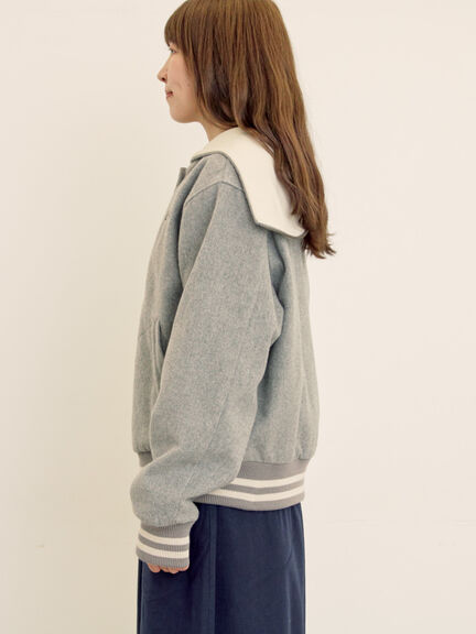 ウール混セーラーカラー2WAY刺繍スタジャン（グレー/ベージュ/ネイビー）｜Samansa Mos2（サマンサ モスモス）通販