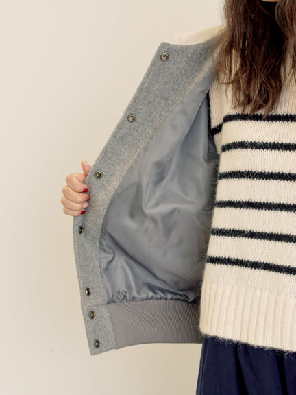 ウール混セーラーカラー2WAY刺繍スタジャン（グレー/ベージュ/ネイビー）｜Samansa Mos2（サマンサ モスモス）通販