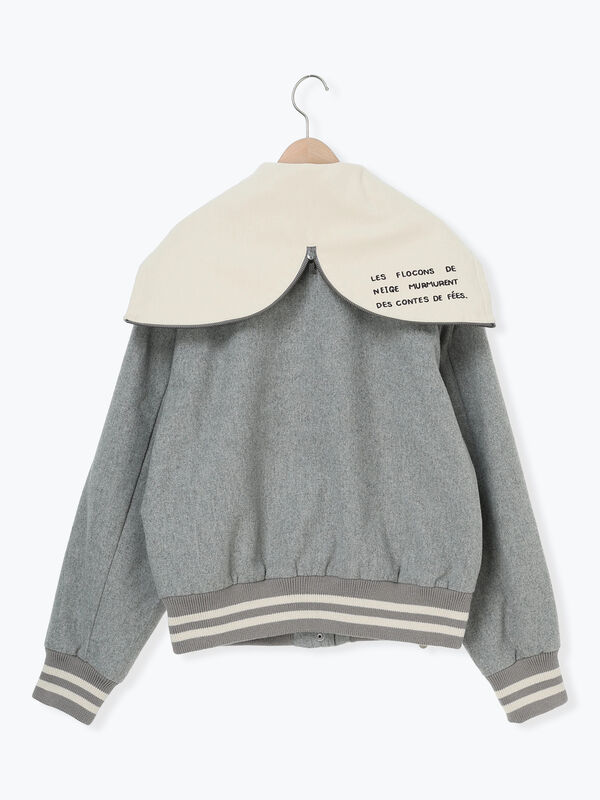 セール】 ウール混セーラーカラー2WAY刺繍スタジャン（グレー/ベージュ