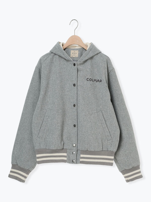 セール】 ウール混セーラーカラー2WAY刺繍スタジャン（グレー/ベージュ