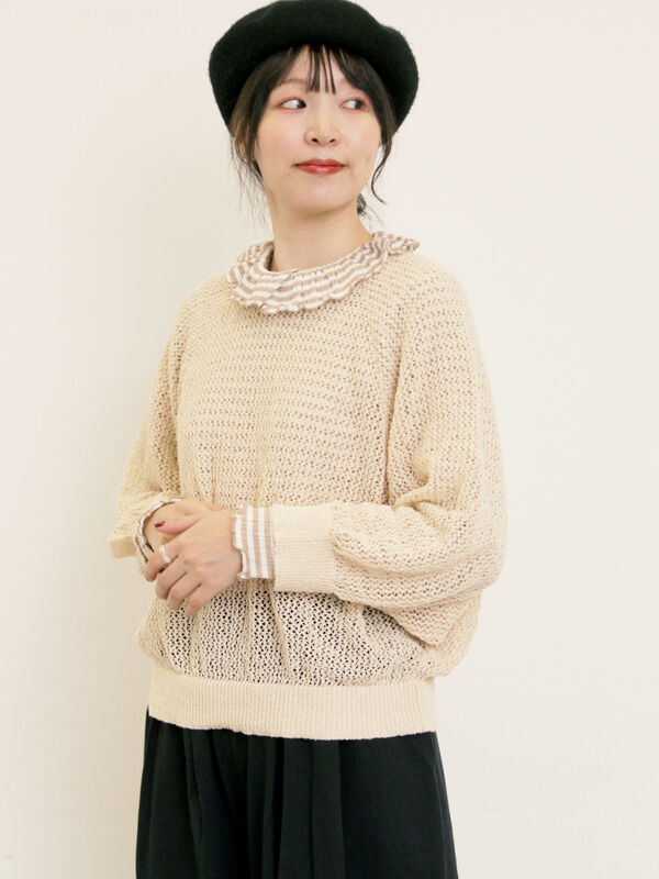 セール】 メッシュ編み前後2WAYドルマンスリーブカーディガン