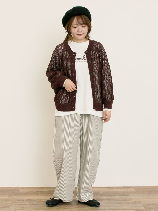 セール】 メッシュ編み前後2WAYドルマンスリーブカーディガン