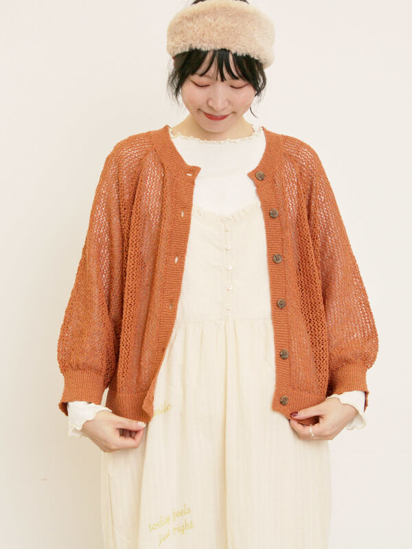 セール】 メッシュ編み前後2WAYドルマンスリーブカーディガン
