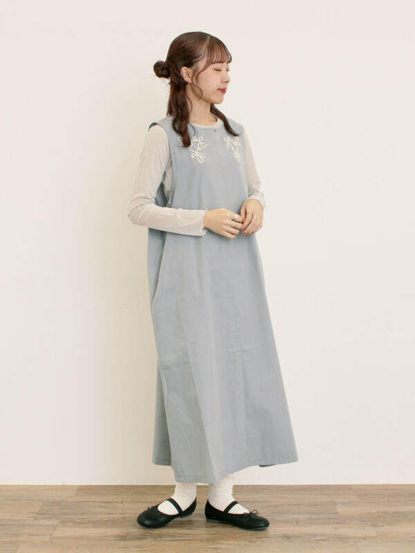 セール】 ◎コード刺繍ジレワンピース（ブラック/ベージュ/ブルー