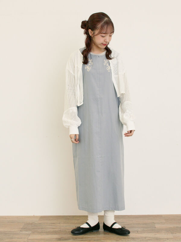 セール】 ◎コード刺繍ジレワンピース（ブラック/ベージュ/ブルー