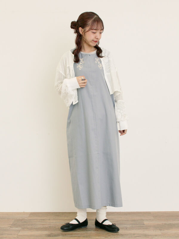 セール】 ◎コード刺繍ジレワンピース（ブラック/ベージュ/ブルー