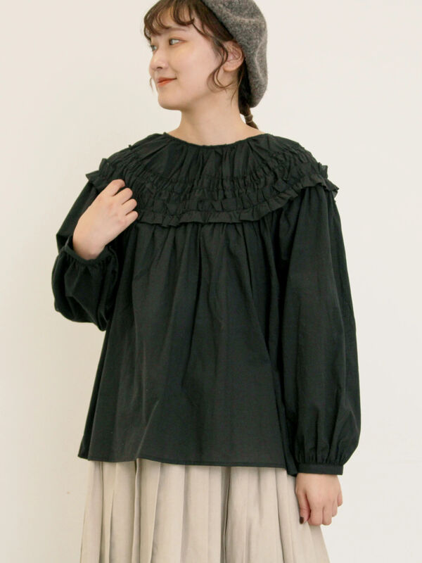 セール】 ◎2WAYギャザーブラウス（オフホワイト/ブラック/ブラウン