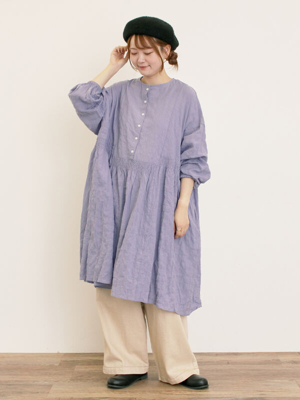 セール】 シャーリング切替ふんわりチュニック（オフホワイト