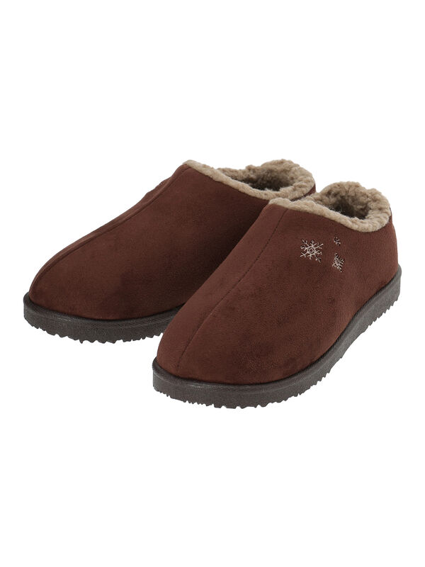 セール】 雪柄刺繍ムートンシューズ（ダークブラウン/キャメル