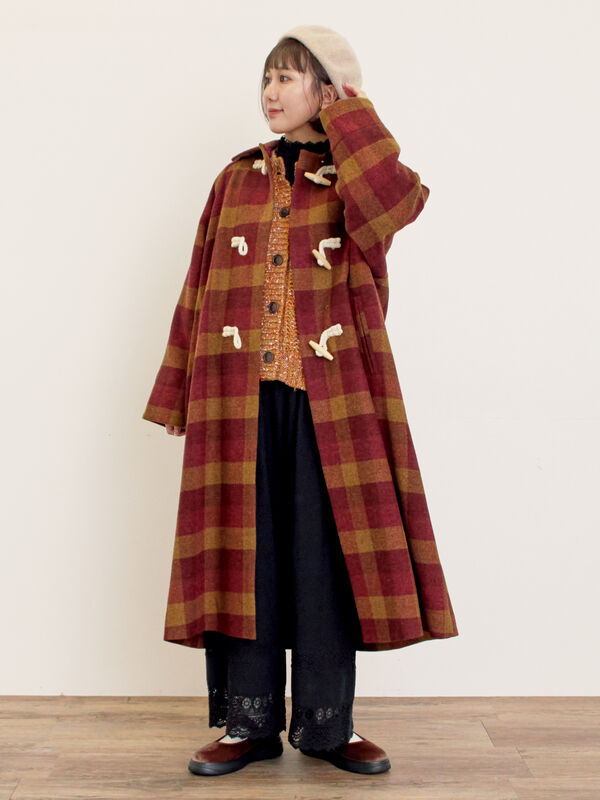 バーバリーロンドン　チェスターコート　ノバチェック　タスマニアウール　2XL セール】 [タスマニアウール]2WAY襟ロングコート（ブラック/ボルドー