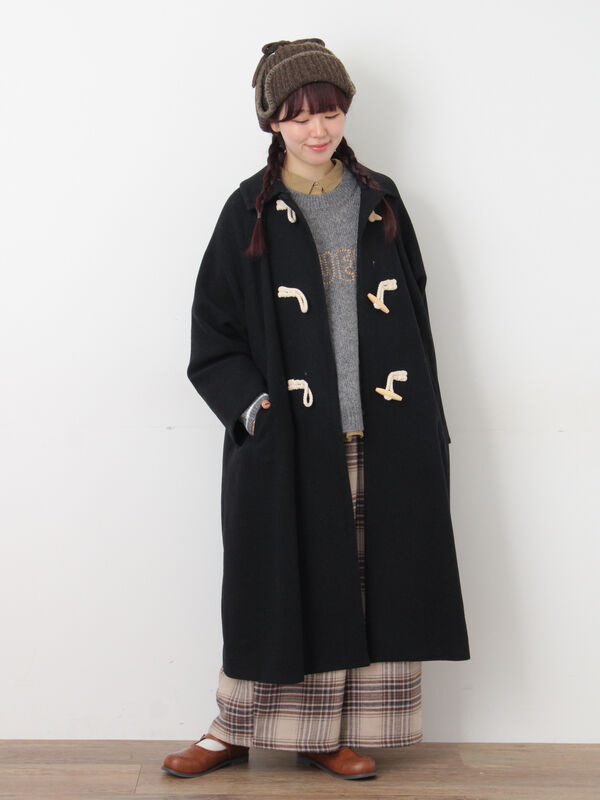 セール】 [タスマニアウール]2WAY襟ロングコート（ブラック/ボルドー