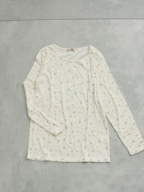 吸湿発熱】ベア天花柄クルーネック（ピンク/ベージュ/ミント/パープル