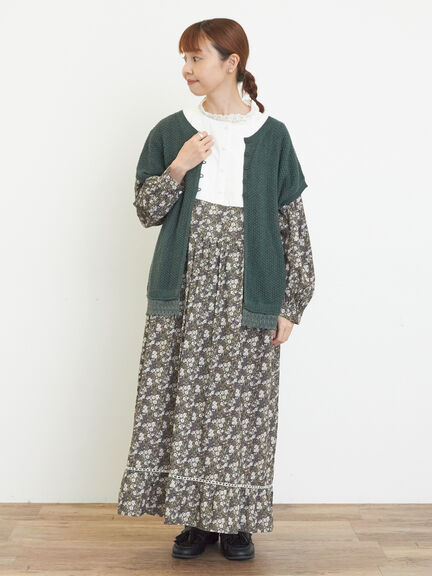 【WEB限定】胸元配色花柄ワンピース（チャコールグレー/ブラウン/ミント）｜Samansa Mos2（サマンサ モスモス）通販