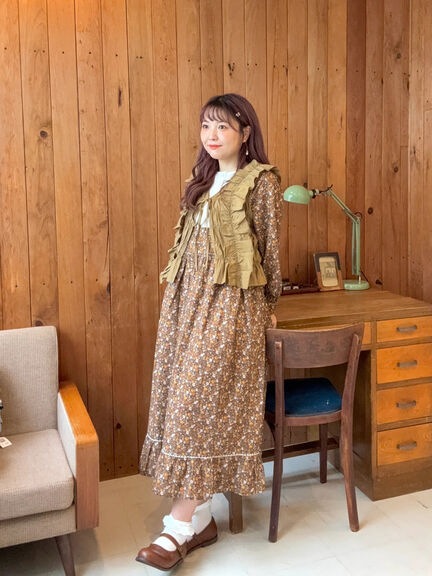 【WEB限定】胸元配色花柄ワンピース（チャコールグレー/ブラウン/ミント）｜Samansa Mos2（サマンサ モスモス）通販
