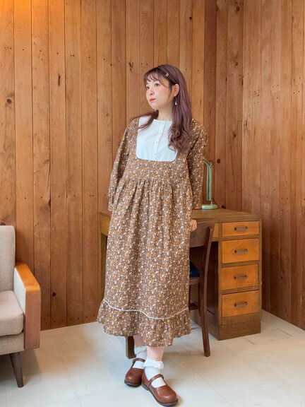 【WEB限定】胸元配色花柄ワンピース（チャコールグレー/ブラウン/ミント）｜Samansa Mos2（サマンサ モスモス）通販