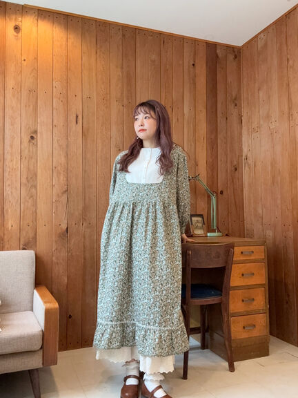 【WEB限定】胸元配色花柄ワンピース（チャコールグレー/ブラウン/ミント）｜Samansa Mos2（サマンサ モスモス）通販